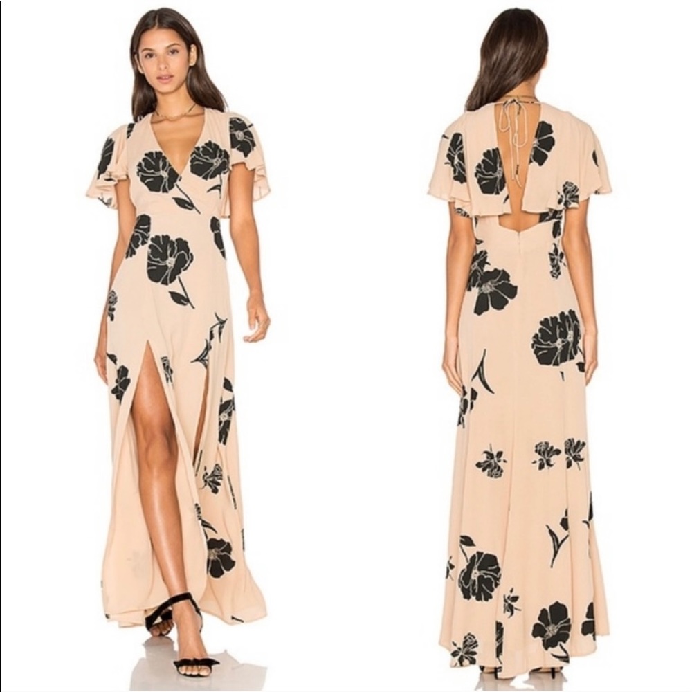 Privacy Please nude and black floral maxi dress